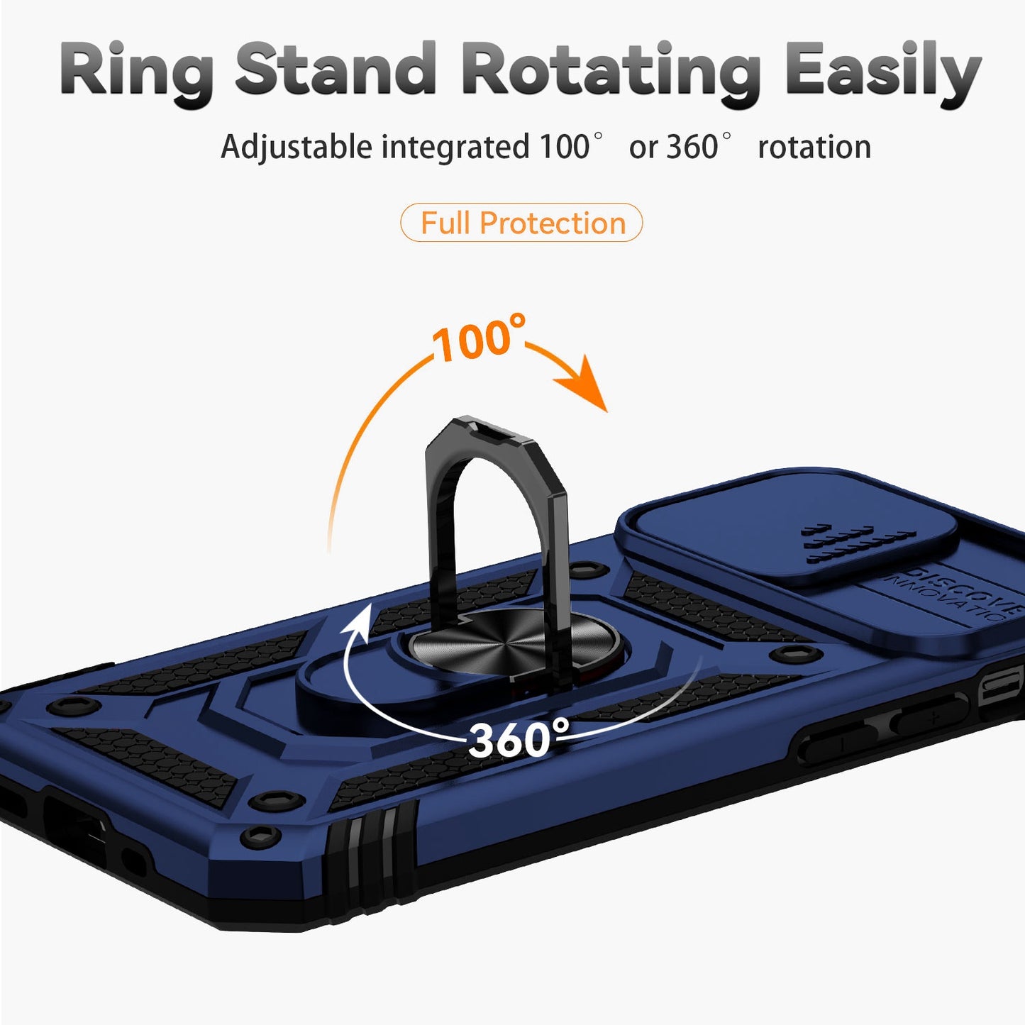 For iPhone 13 Pro 6.1 inch Slide Camera Protection Cover Lightweight Phone Case Ring Kickstand Hybrid PC + TPU Phone Shell