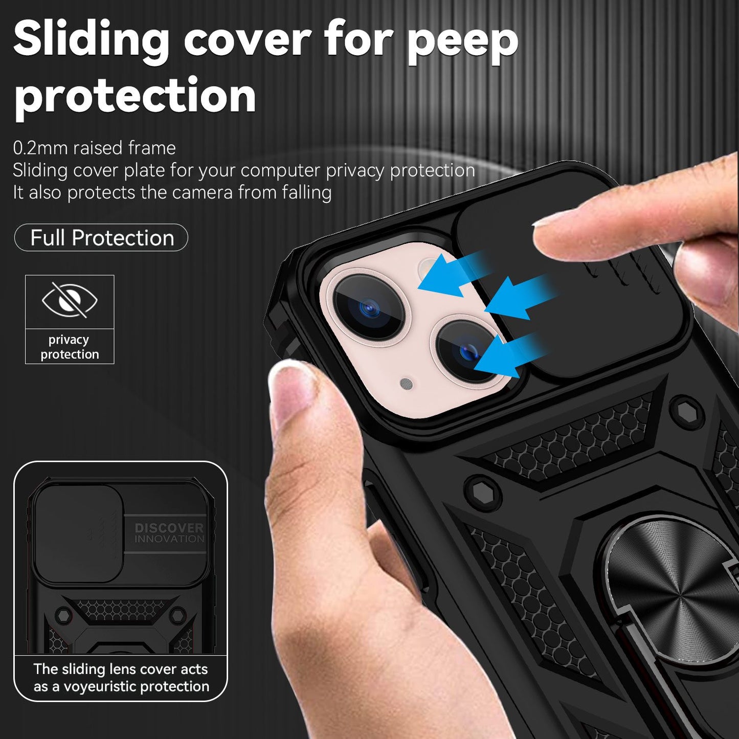 For iPhone 13 mini 5.4 inch Mobile Phone Cover Slide Camera Protection Ring Kickstand Hybrid PC + TPU Phone Case