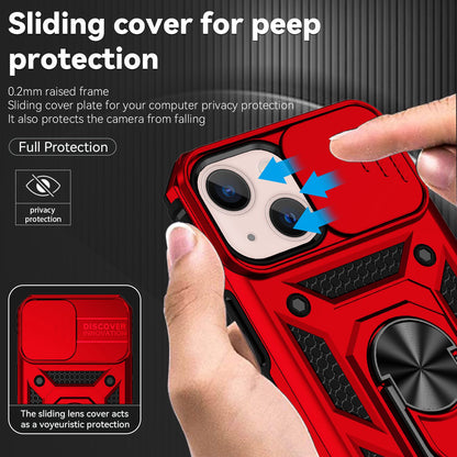 For iPhone 13 mini 5.4 inch Mobile Phone Cover Slide Camera Protection Ring Kickstand Hybrid PC + TPU Phone Case