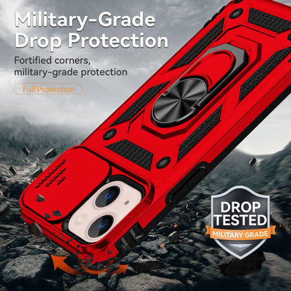 For iPhone 13 mini 5.4 inch Mobile Phone Cover Slide Camera Protection Ring Kickstand Hybrid PC + TPU Phone Case