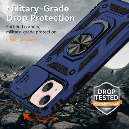 For iPhone 13 mini 5.4 inch Mobile Phone Cover Slide Camera Protection Ring Kickstand Hybrid PC + TPU Phone Case