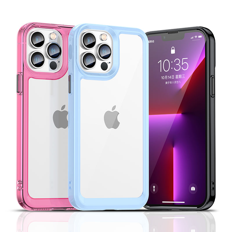 TPU + Acrylic Hybrid Case for iPhone 13 Pro 6.1 inch, Independent PC Buttons Protective Phone Cover