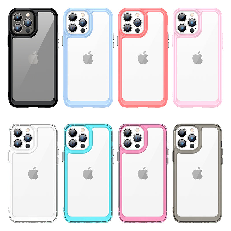 TPU + Acrylic Hybrid Case for iPhone 13 Pro 6.1 inch, Independent PC Buttons Protective Phone Cover
