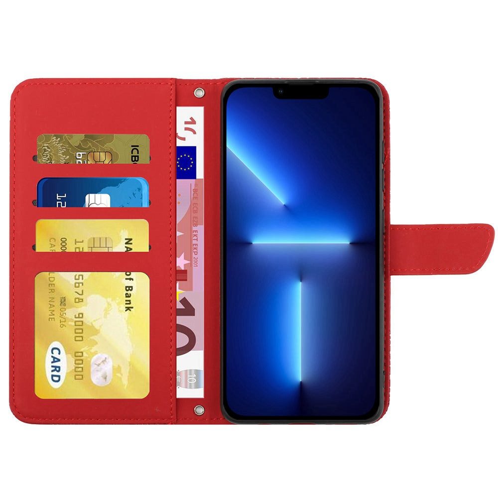 For iPhone 13 Pro 6.1 inch PU Leather Butterflies Flower Imprinted Stand Wallet Phone Cover with Shoulder Strap