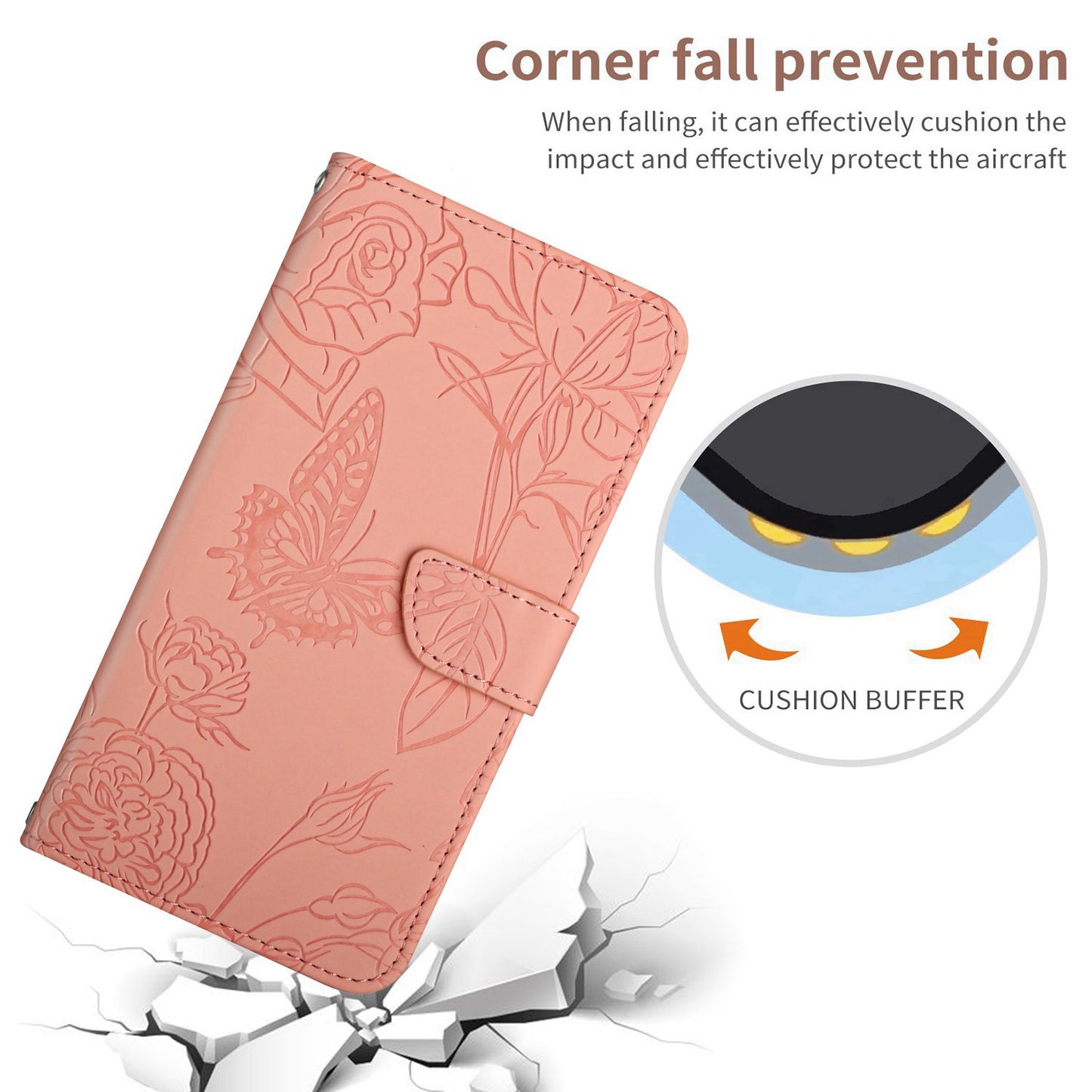 For iPhone 13 Pro 6.1 inch PU Leather Butterflies Flower Imprinted Stand Wallet Phone Cover with Shoulder Strap