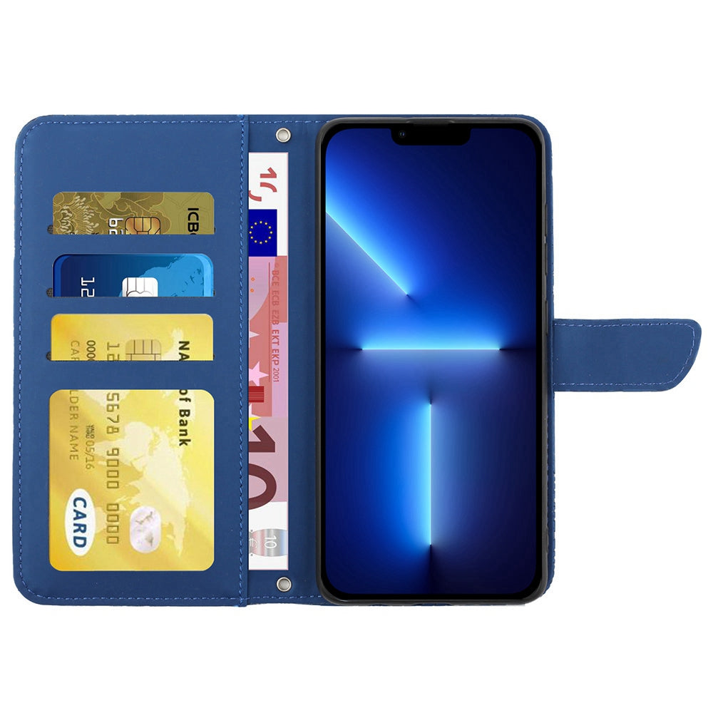 For iPhone 13 Pro 6.1 inch PU Leather Butterflies Flower Imprinted Stand Wallet Phone Cover with Shoulder Strap