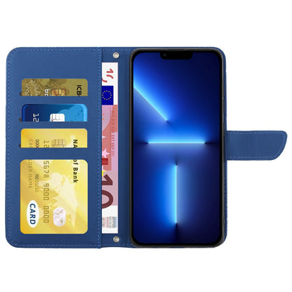 For iPhone 13 Pro 6.1 inch PU Leather Butterflies Flower Imprinted Stand Wallet Phone Cover with Shoulder Strap