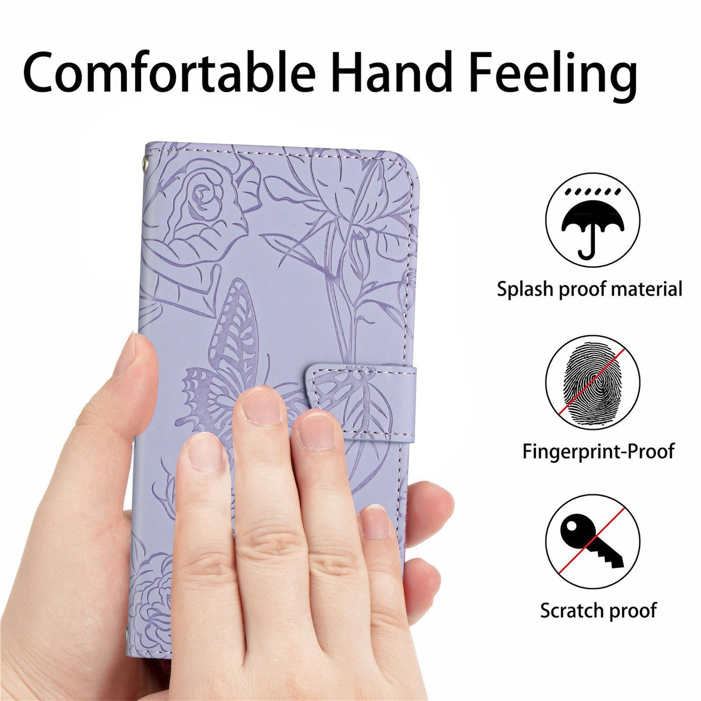 For iPhone 13 Pro 6.1 inch PU Leather Butterflies Flower Imprinted Stand Wallet Phone Cover with Shoulder Strap