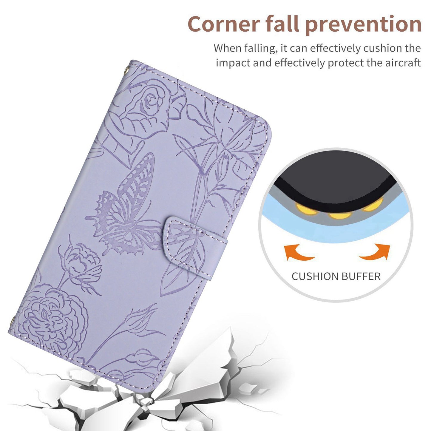 For iPhone 13 Pro 6.1 inch PU Leather Butterflies Flower Imprinted Stand Wallet Phone Cover with Shoulder Strap