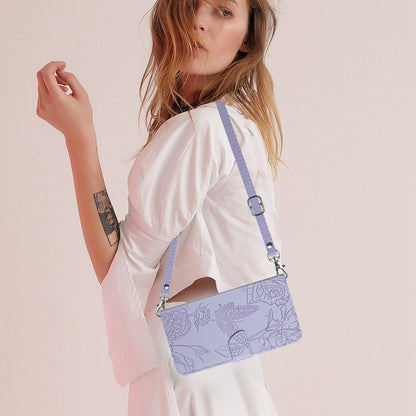 For iPhone 13 Pro 6.1 inch PU Leather Butterflies Flower Imprinted Stand Wallet Phone Cover with Shoulder Strap