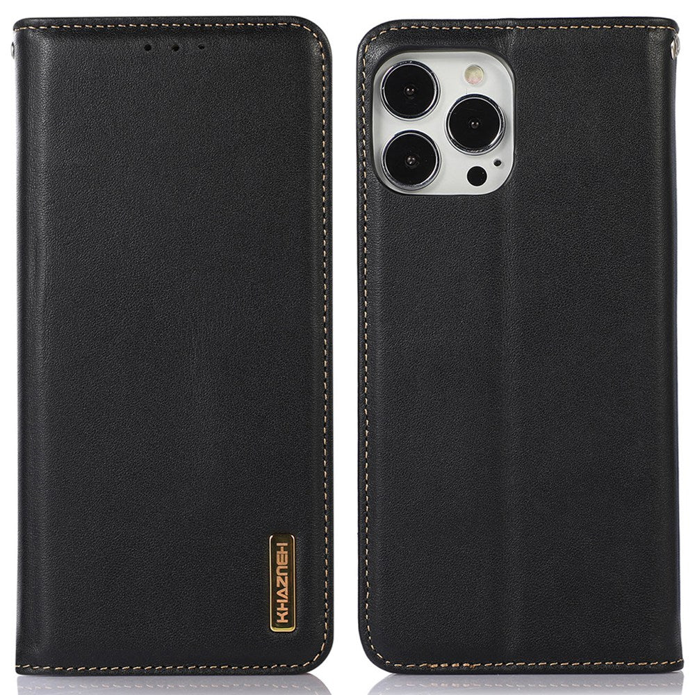 KHAZNEH for iPhone 13 Pro 6.1 inch Magnetic Suction Genuine Cowhide Leather Wallet Case Nappa Texture Flip Folio Stand View Phone Cover