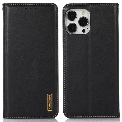 KHAZNEH for iPhone 13 Pro 6.1 inch Magnetic Suction Genuine Cowhide Leather Wallet Case Nappa Texture Flip Folio Stand View Phone Cover