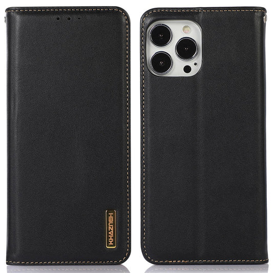 KHAZNEH for iPhone 13 Pro 6.1 inch Magnetic Suction Genuine Cowhide Leather Wallet Case Nappa Texture Flip Folio Stand View Phone Cover