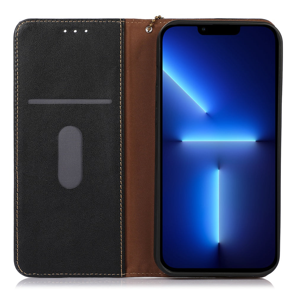 KHAZNEH for iPhone 13 Pro 6.1 inch Magnetic Suction Genuine Cowhide Leather Wallet Case Nappa Texture Flip Folio Stand View Phone Cover