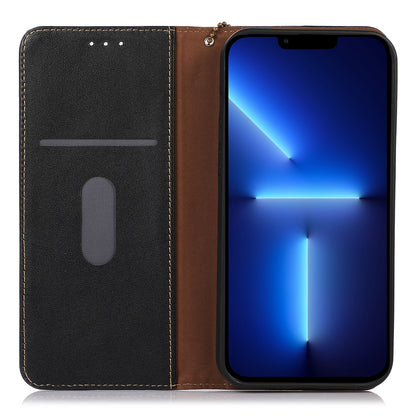 KHAZNEH for iPhone 13 Pro 6.1 inch Magnetic Suction Genuine Cowhide Leather Wallet Case Nappa Texture Flip Folio Stand View Phone Cover