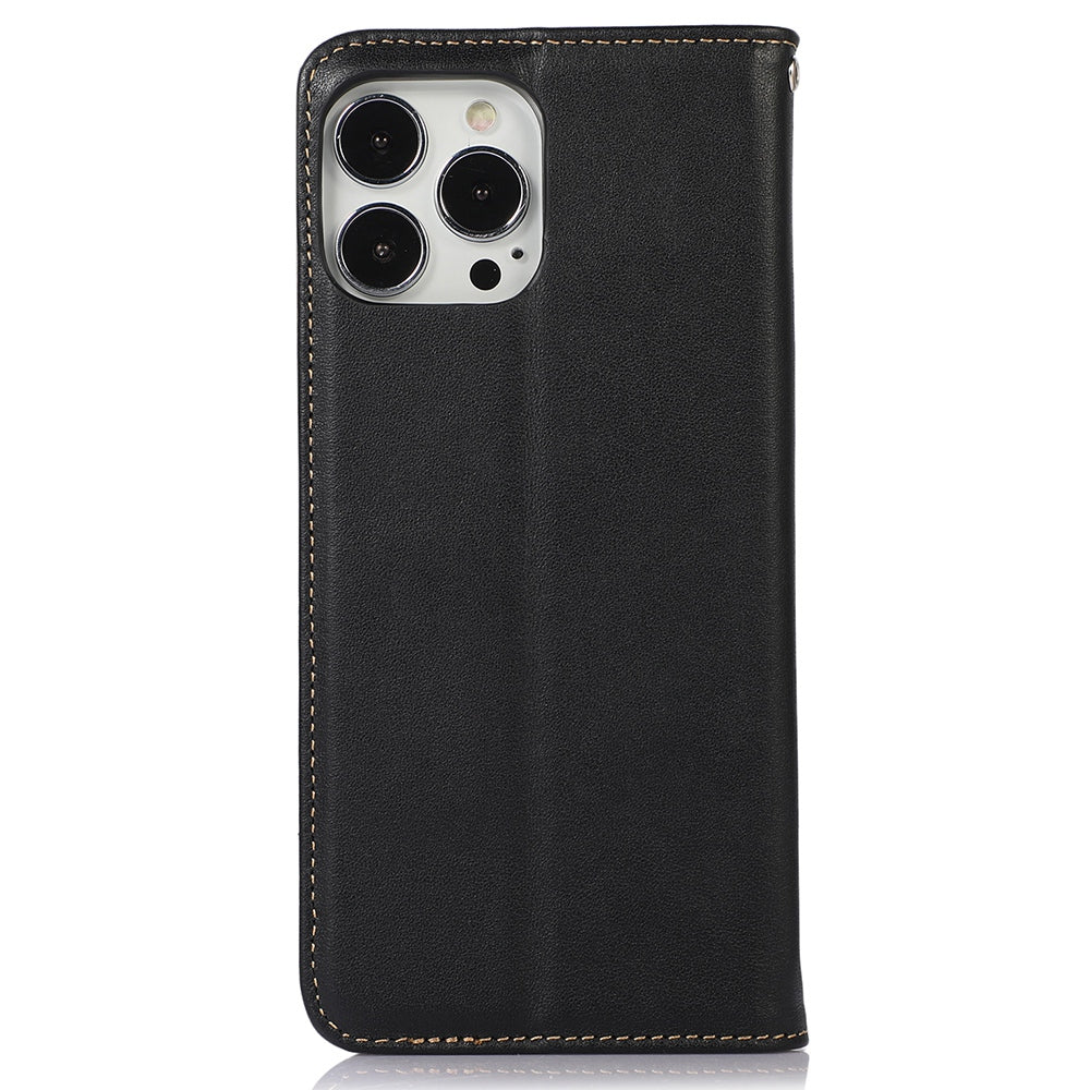 KHAZNEH for iPhone 13 Pro 6.1 inch Magnetic Suction Genuine Cowhide Leather Wallet Case Nappa Texture Flip Folio Stand View Phone Cover