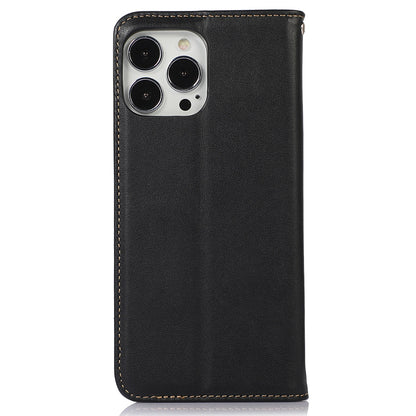 KHAZNEH for iPhone 13 Pro 6.1 inch Magnetic Suction Genuine Cowhide Leather Wallet Case Nappa Texture Flip Folio Stand View Phone Cover
