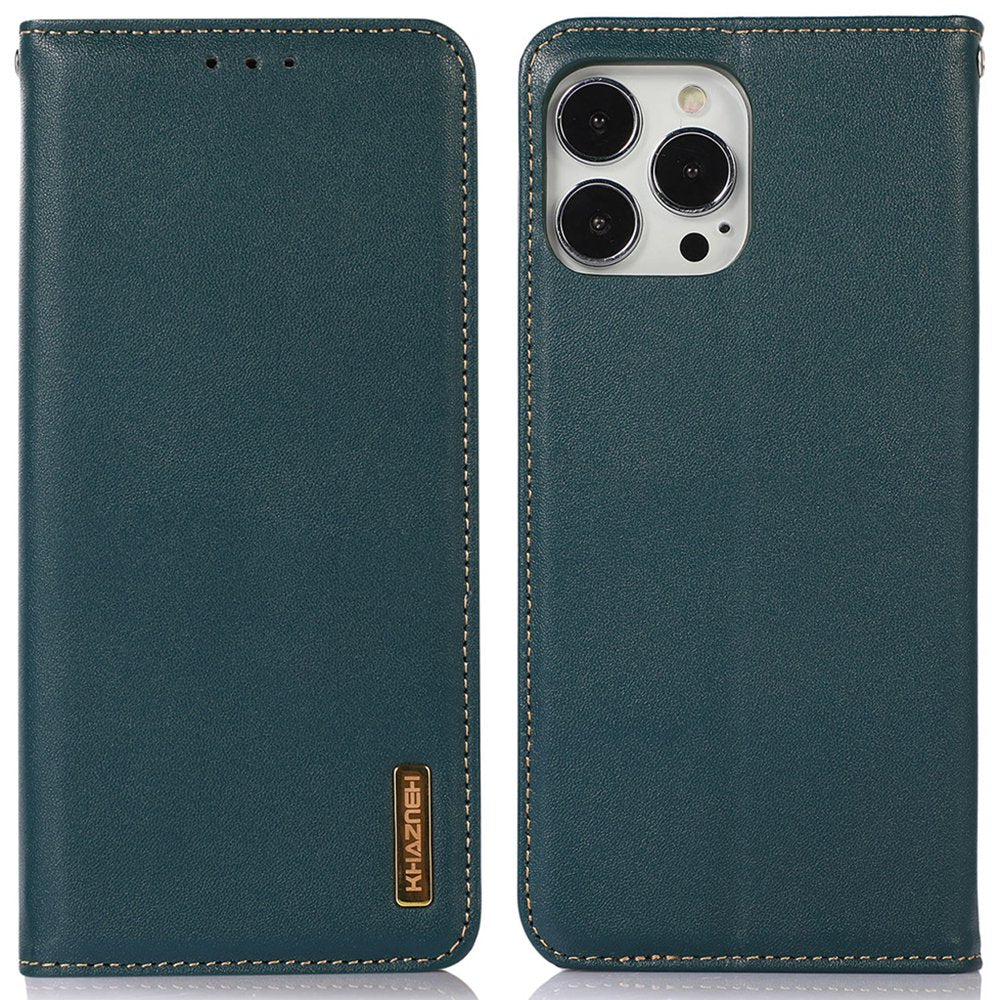 KHAZNEH for iPhone 13 Pro 6.1 inch Magnetic Suction Genuine Cowhide Leather Wallet Case Nappa Texture Flip Folio Stand View Phone Cover