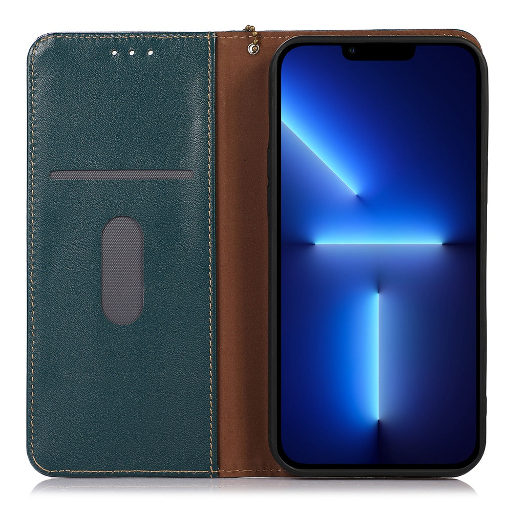 KHAZNEH for iPhone 13 Pro 6.1 inch Magnetic Suction Genuine Cowhide Leather Wallet Case Nappa Texture Flip Folio Stand View Phone Cover