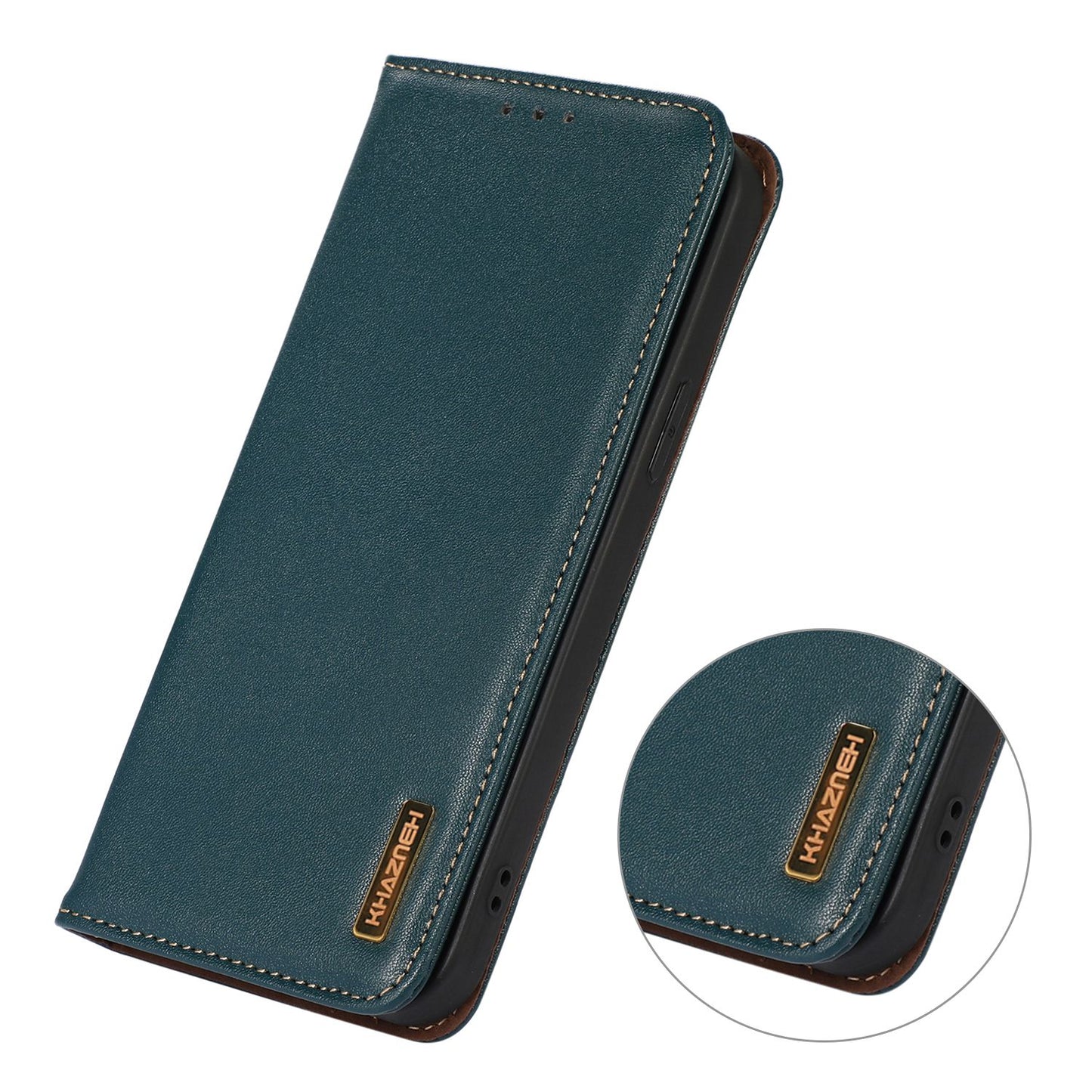 KHAZNEH for iPhone 13 Pro 6.1 inch Magnetic Suction Genuine Cowhide Leather Wallet Case Nappa Texture Flip Folio Stand View Phone Cover