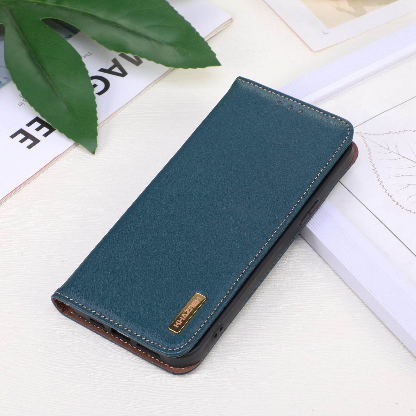 KHAZNEH for iPhone 13 Pro 6.1 inch Magnetic Suction Genuine Cowhide Leather Wallet Case Nappa Texture Flip Folio Stand View Phone Cover