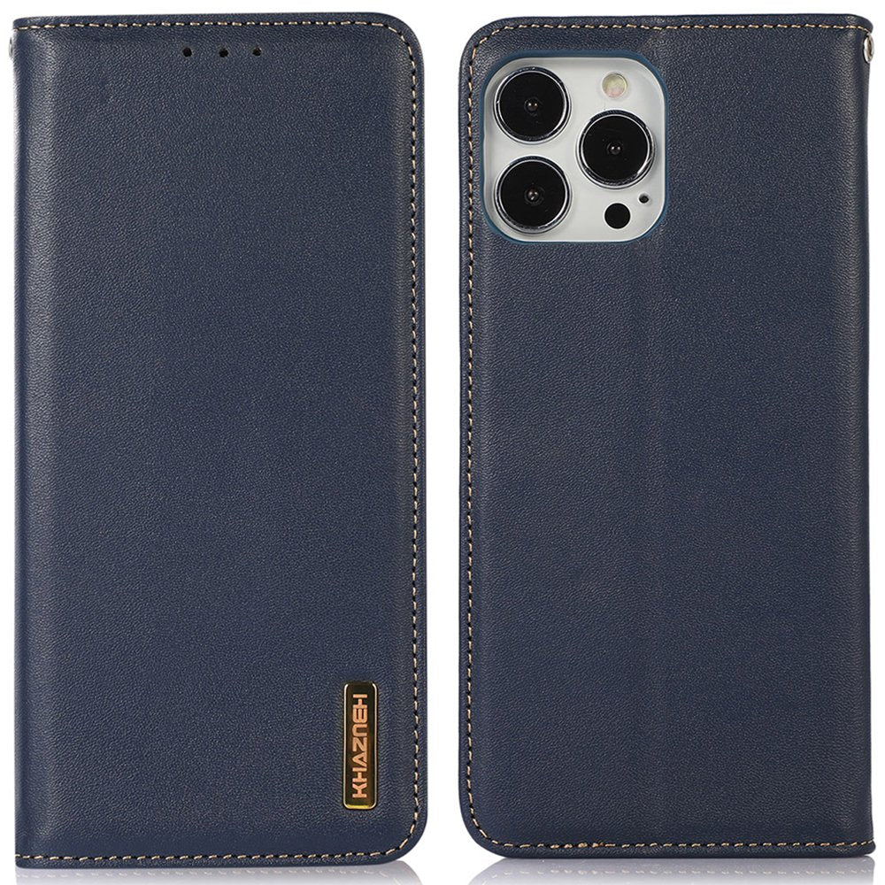 KHAZNEH for iPhone 13 Pro 6.1 inch Magnetic Suction Genuine Cowhide Leather Wallet Case Nappa Texture Flip Folio Stand View Phone Cover