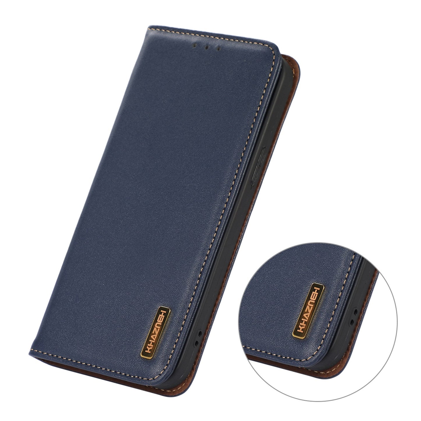 KHAZNEH for iPhone 13 Pro 6.1 inch Magnetic Suction Genuine Cowhide Leather Wallet Case Nappa Texture Flip Folio Stand View Phone Cover