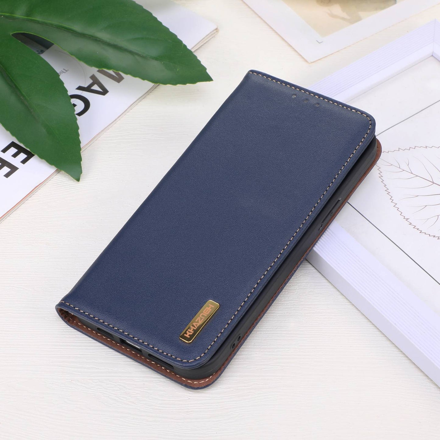 KHAZNEH for iPhone 13 Pro 6.1 inch Magnetic Suction Genuine Cowhide Leather Wallet Case Nappa Texture Flip Folio Stand View Phone Cover