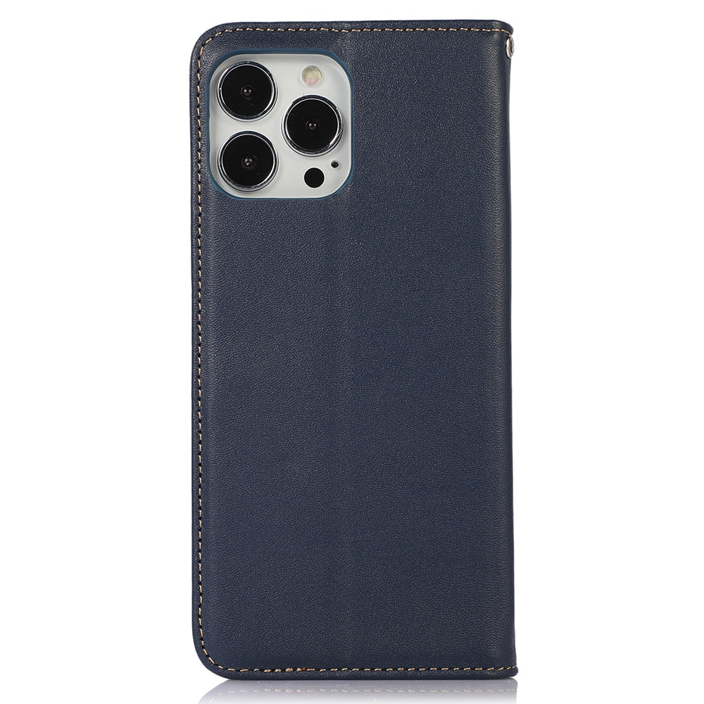 KHAZNEH for iPhone 13 Pro 6.1 inch Magnetic Suction Genuine Cowhide Leather Wallet Case Nappa Texture Flip Folio Stand View Phone Cover