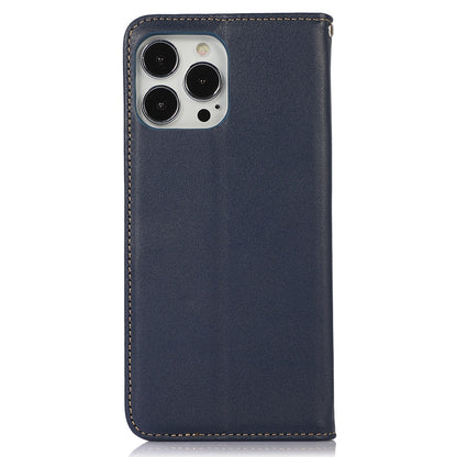 KHAZNEH for iPhone 13 Pro 6.1 inch Magnetic Suction Genuine Cowhide Leather Wallet Case Nappa Texture Flip Folio Stand View Phone Cover