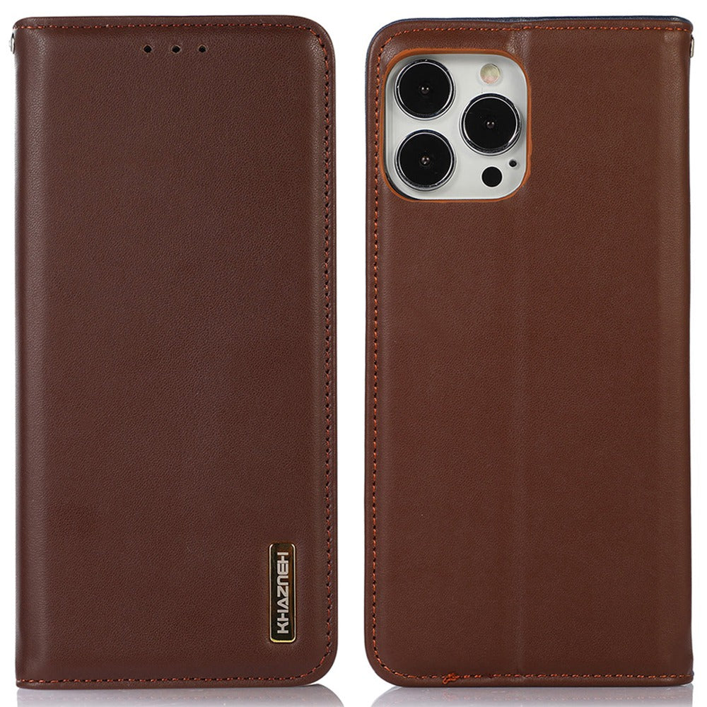 KHAZNEH for iPhone 13 Pro 6.1 inch Magnetic Suction Genuine Cowhide Leather Wallet Case Nappa Texture Flip Folio Stand View Phone Cover