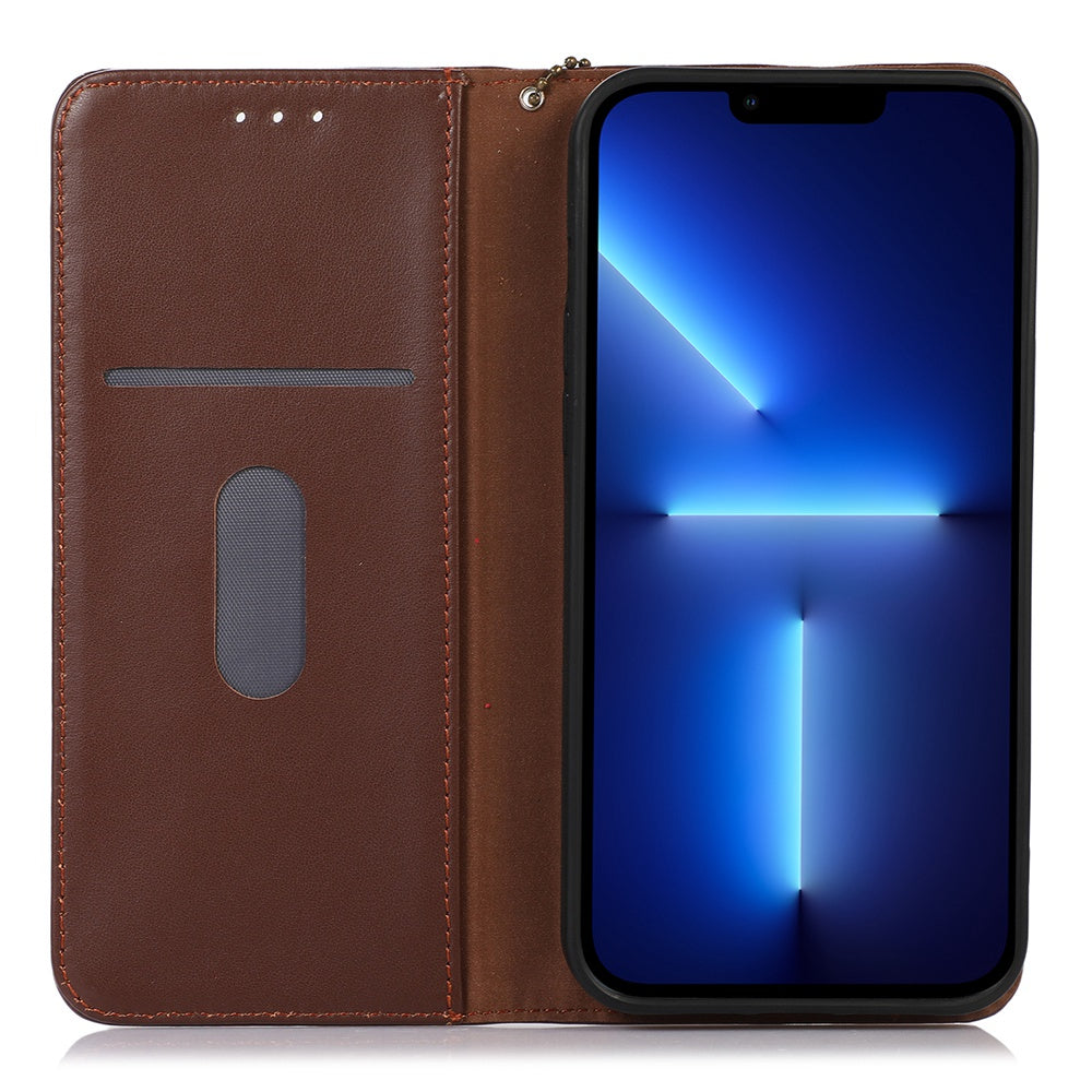 KHAZNEH for iPhone 13 Pro 6.1 inch Magnetic Suction Genuine Cowhide Leather Wallet Case Nappa Texture Flip Folio Stand View Phone Cover