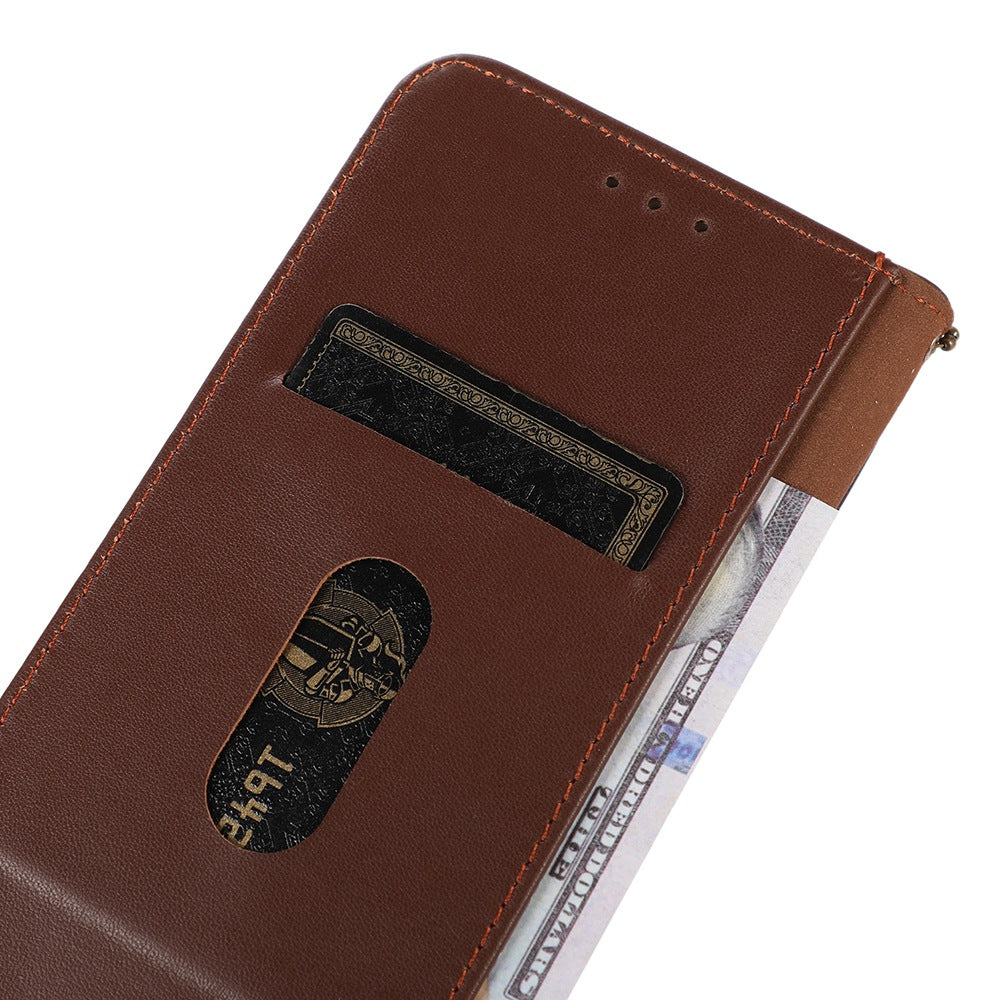 KHAZNEH for iPhone 13 Pro 6.1 inch Magnetic Suction Genuine Cowhide Leather Wallet Case Nappa Texture Flip Folio Stand View Phone Cover