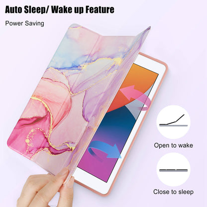 For iPad 10.2 (2019)/(2020) Marble Pattern Tri-fold Stand PU Leather Tablet Case with Auto Wake/Sleep and Pen Slot