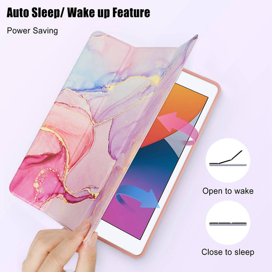 For iPad 10.2 (2019)/(2020) Marble Pattern Tri-fold Stand PU Leather Tablet Case with Auto Wake/Sleep and Pen Slot