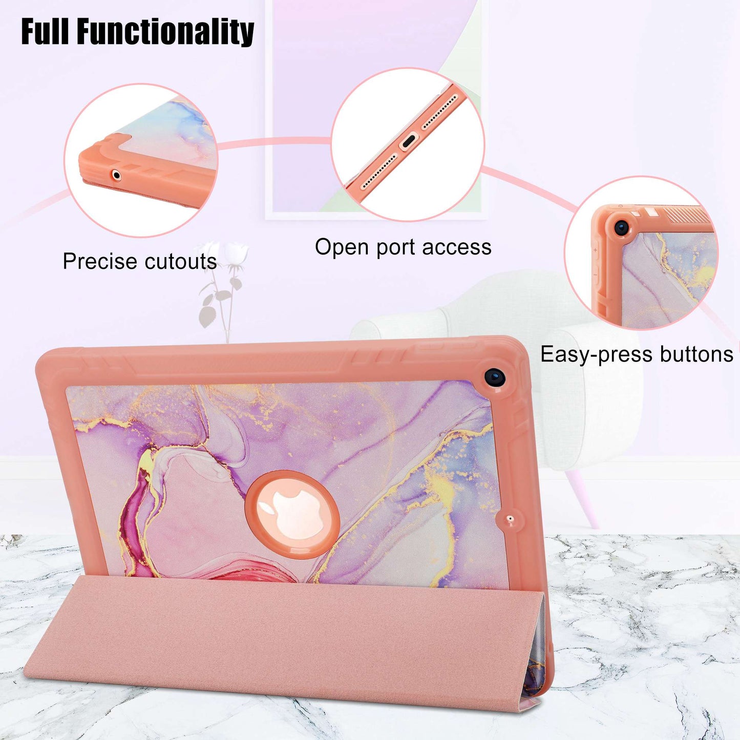 For iPad 10.2 (2019)/(2020) Marble Pattern Tri-fold Stand PU Leather Tablet Case with Auto Wake/Sleep and Pen Slot