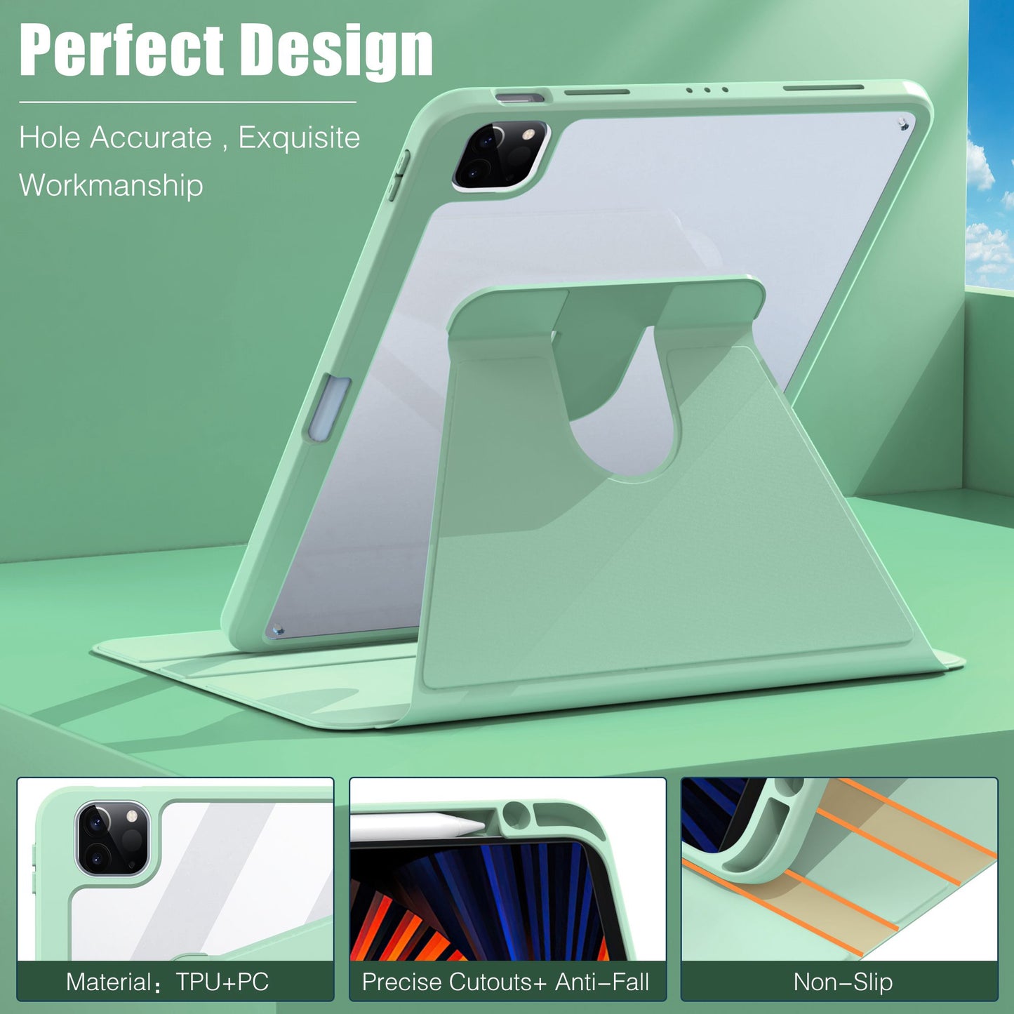 For iPad Air (2020) / iPad Pro 11 inch (2020) / (2018) / (2021) 360 Degree Rotary Stand PU Leather Tablet Case Auto Wake / Sleep Cover with Pen Slot