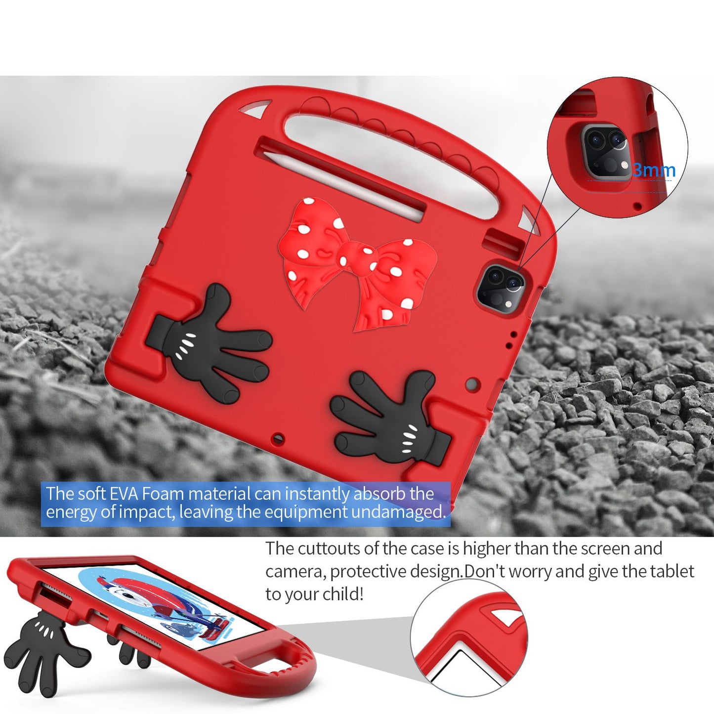 For iPad Air (2022)/(2020)/iPad Pro 11-inch (2021)/(2020)/(2018) Mini Palm Shape Kickstand Hand Grip EVA Case Shockproof Tablet Cover with Pen Slot