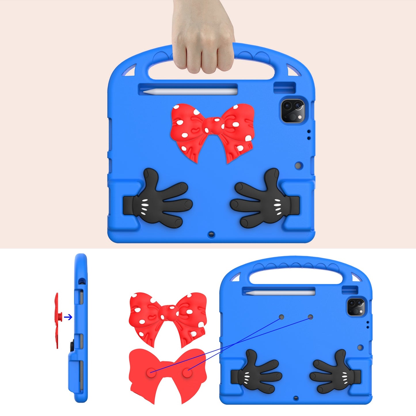 For iPad Air (2022)/(2020)/iPad Pro 11-inch (2021)/(2020)/(2018) Mini Palm Shape Kickstand Hand Grip EVA Case Shockproof Tablet Cover with Pen Slot