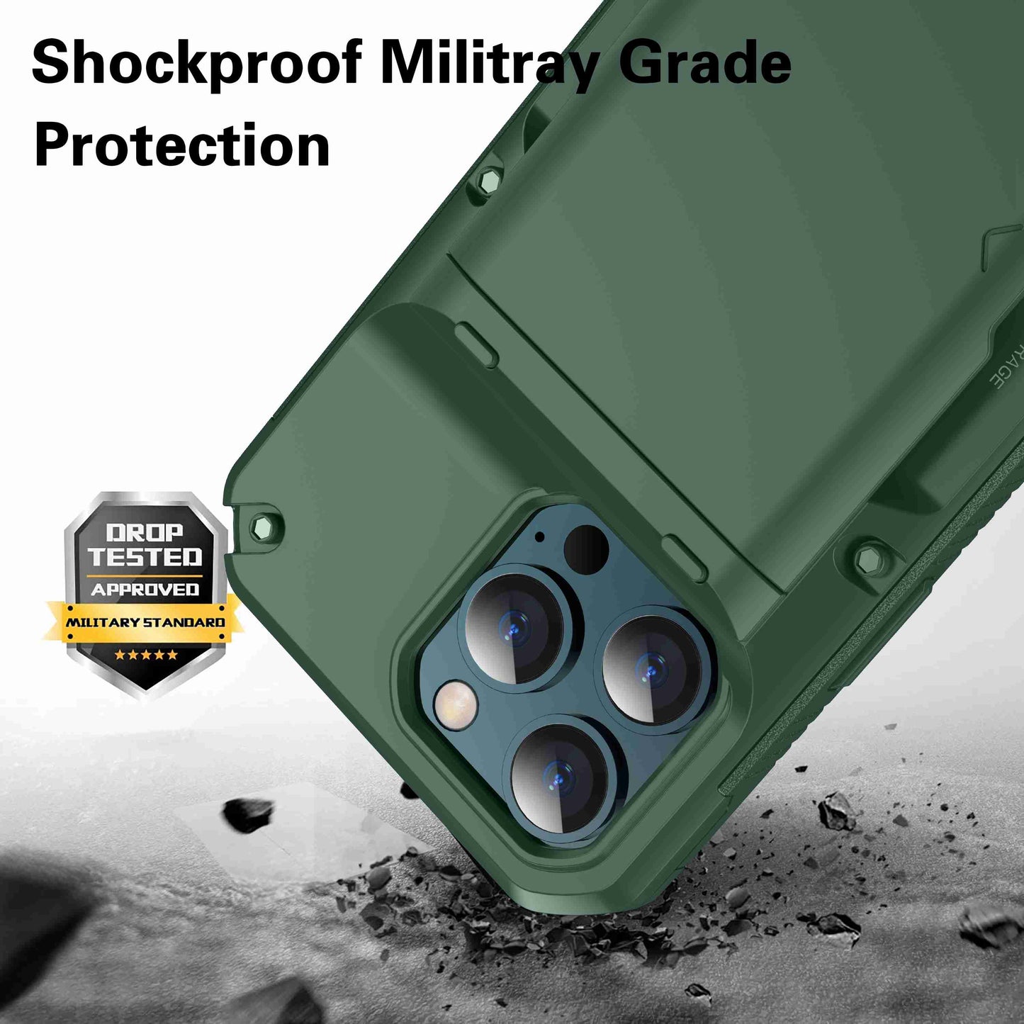 For Apple iPhone 13 Pro 6.1 inch TPU+PC Side Well-protected Non-slip Design Phone Case Protector with Card Slot