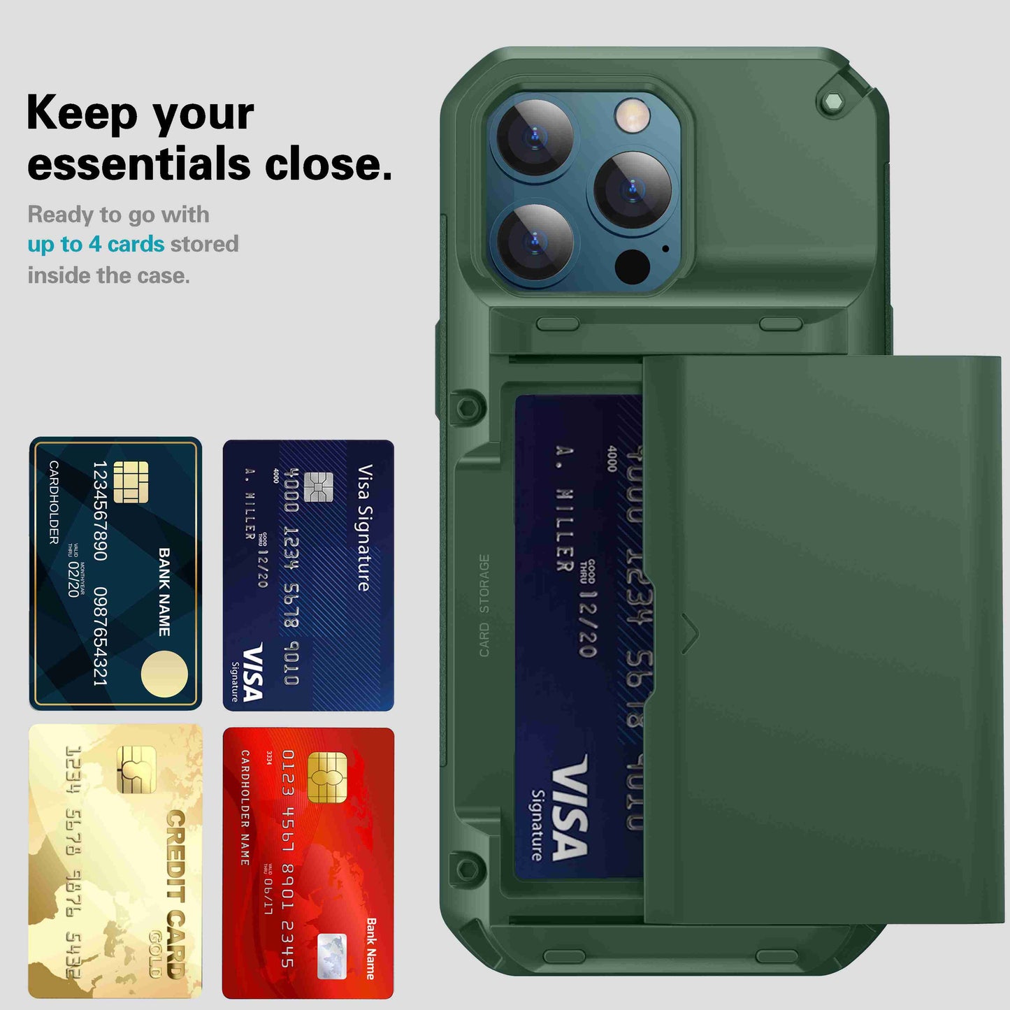For Apple iPhone 13 Pro 6.1 inch TPU+PC Side Well-protected Non-slip Design Phone Case Protector with Card Slot