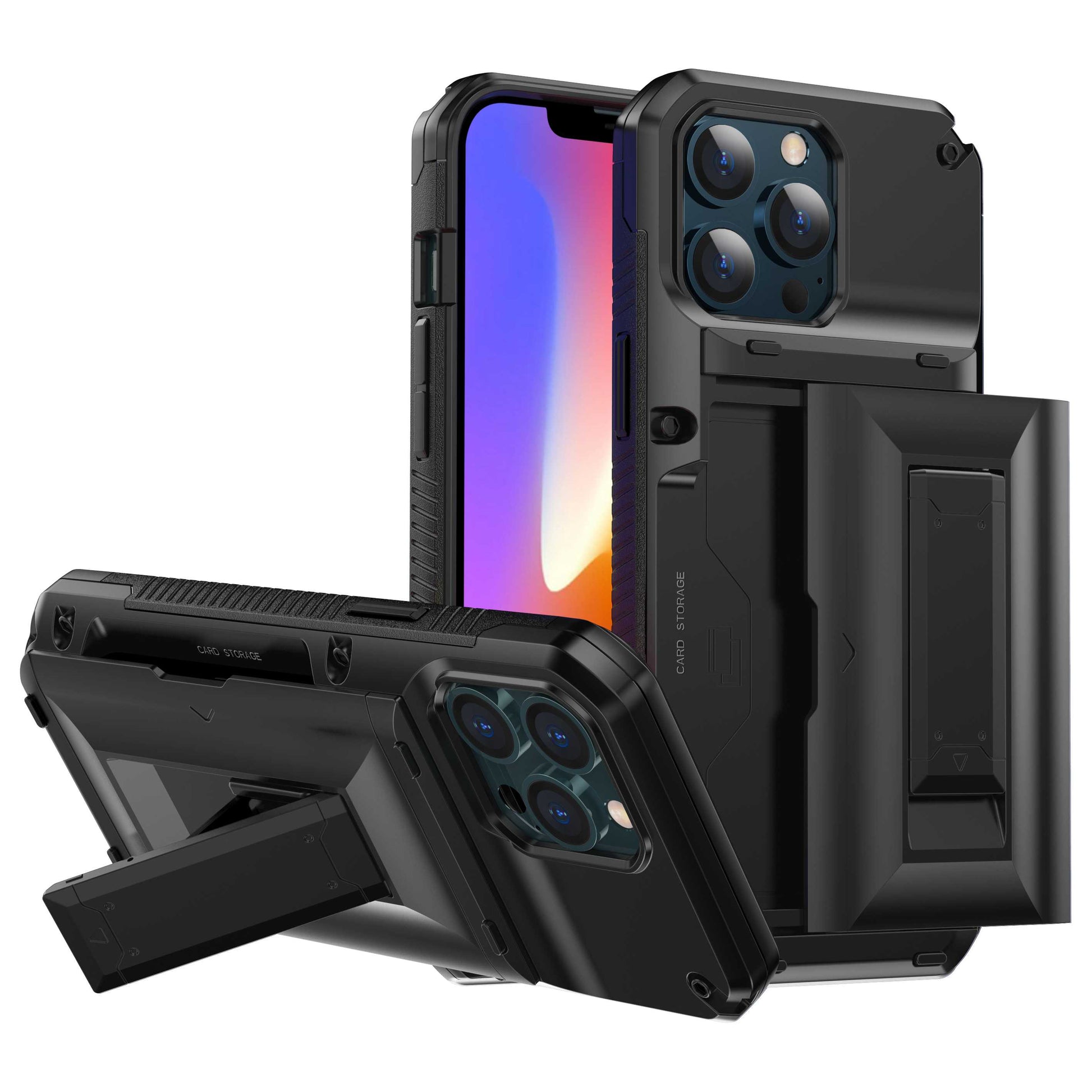 For Apple iPhone 13 Pro 6.1 inch Card Slot Function Soft TPU + Hard PC Phone Case Protector with Built-in Kickstand