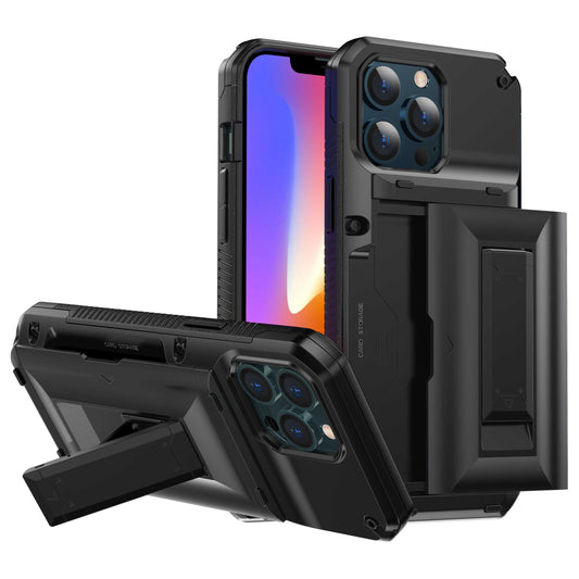 For Apple iPhone 13 Pro 6.1 inch Card Slot Function Soft TPU + Hard PC Phone Case Protector with Built-in Kickstand