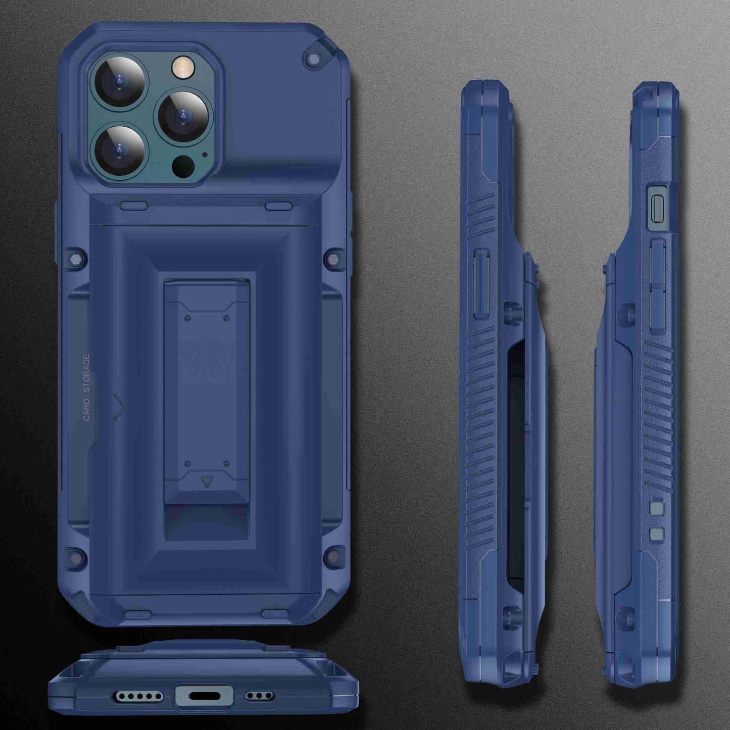 For Apple iPhone 13 Pro 6.1 inch Card Slot Function Soft TPU + Hard PC Phone Case Protector with Built-in Kickstand