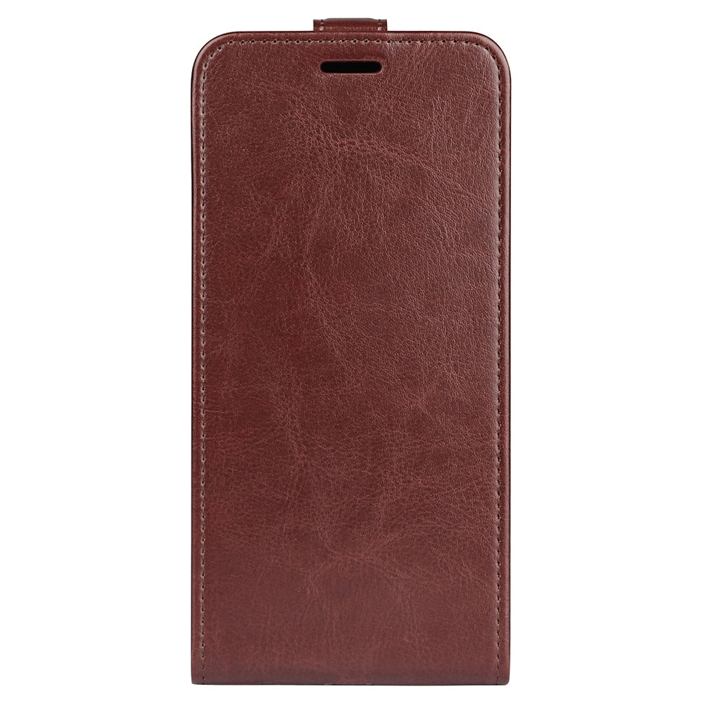 For iPhone 14 Plus 6.7 inch Impact Proof Vertical Flip Case Crazy Horse Texture PU Leather Magnetic Clasp Phone Cover with Card Holder