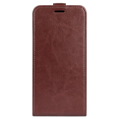 For iPhone 14 Plus 6.7 inch Impact Proof Vertical Flip Case Crazy Horse Texture PU Leather Magnetic Clasp Phone Cover with Card Holder