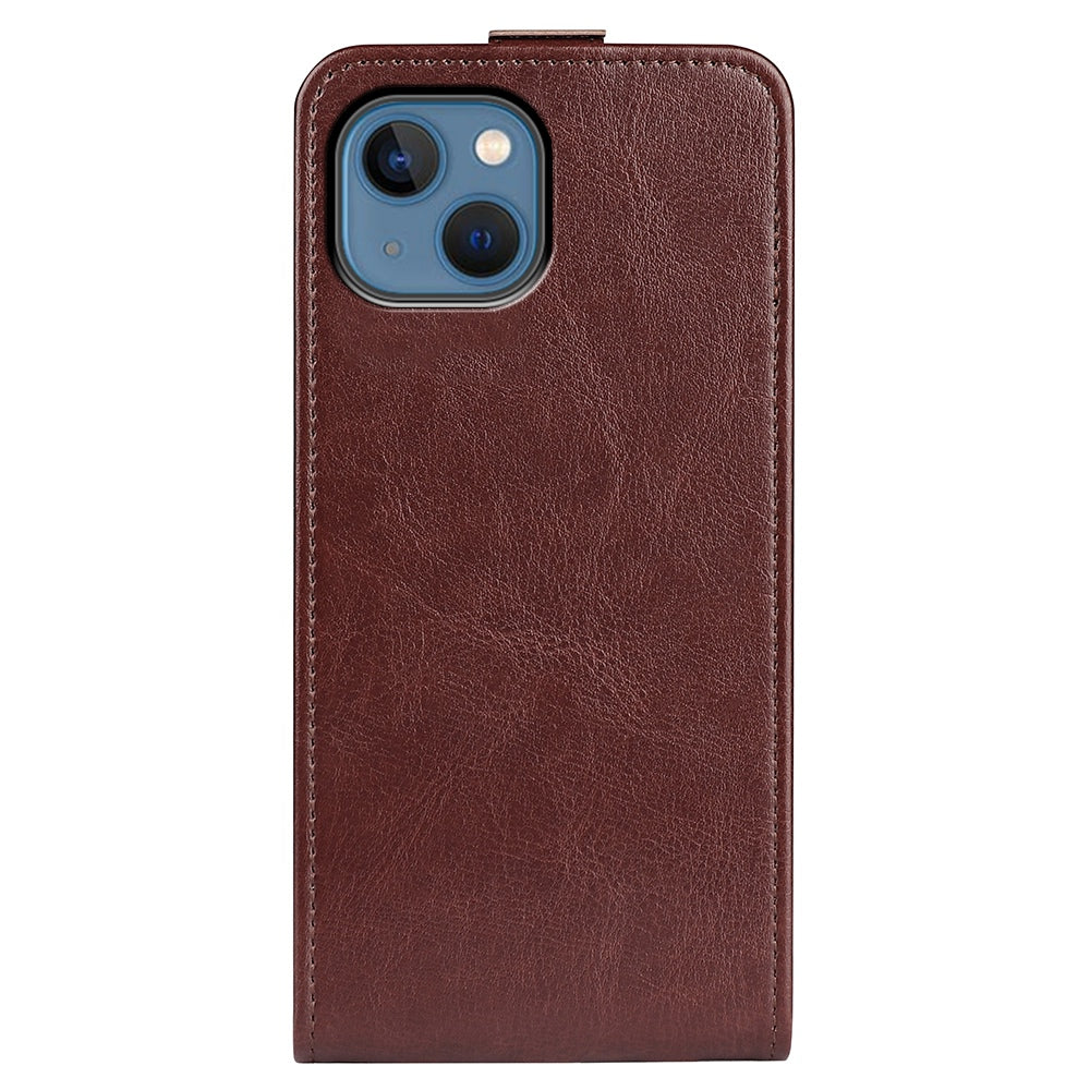 For iPhone 14 Plus 6.7 inch Impact Proof Vertical Flip Case Crazy Horse Texture PU Leather Magnetic Clasp Phone Cover with Card Holder