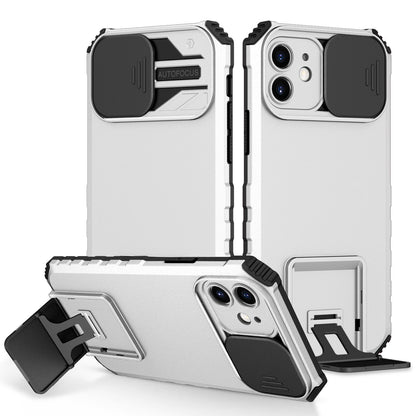 For iPhone 12 6.1 inch Adjustable Vertical Kickstand Phone Case Anti-drop PC + TPU Cover with Camera Slider Protection