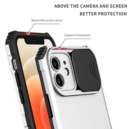 For iPhone 12 6.1 inch Adjustable Vertical Kickstand Phone Case Anti-drop PC + TPU Cover with Camera Slider Protection