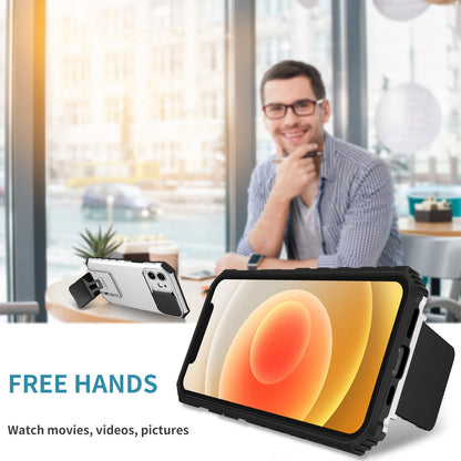 For iPhone 12 6.1 inch Adjustable Vertical Kickstand Phone Case Anti-drop PC + TPU Cover with Camera Slider Protection